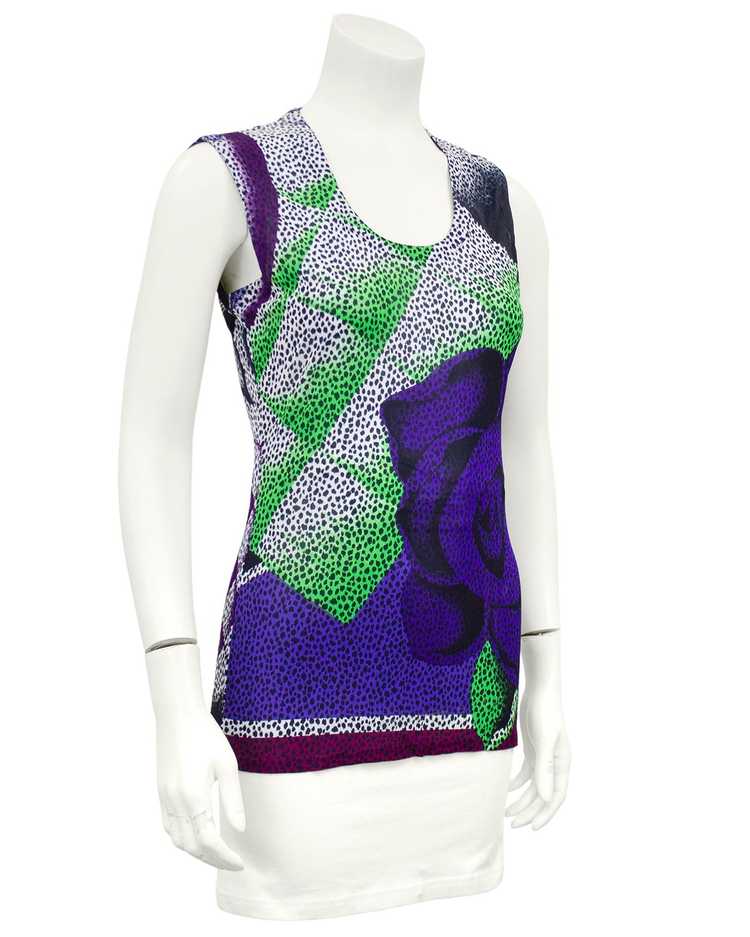 Versace Purple and Green Animal Print Tank Top wi… - image 1