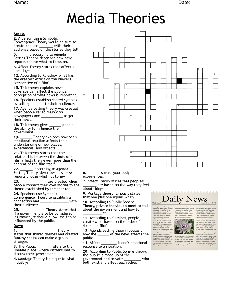 Media Theories Crossword