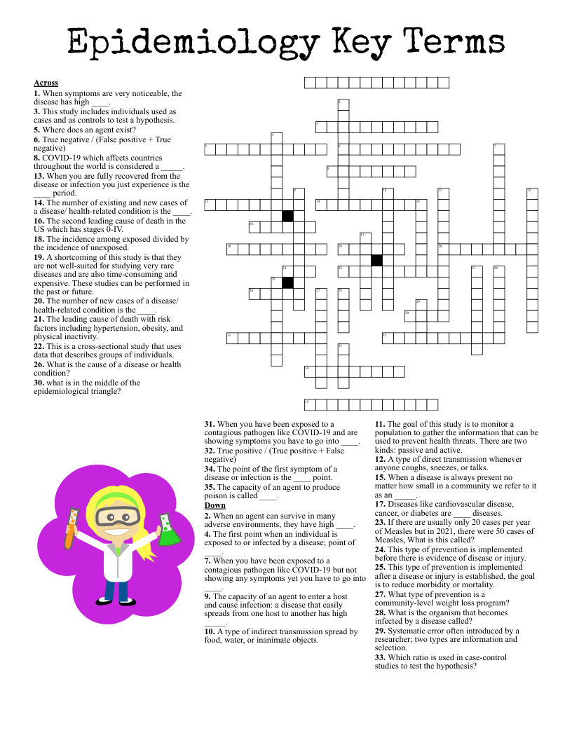 Epidemiology Key Terms  Crossword