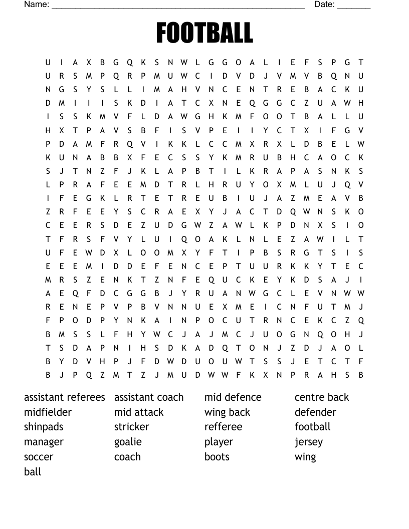 FOOTBALL Word Search