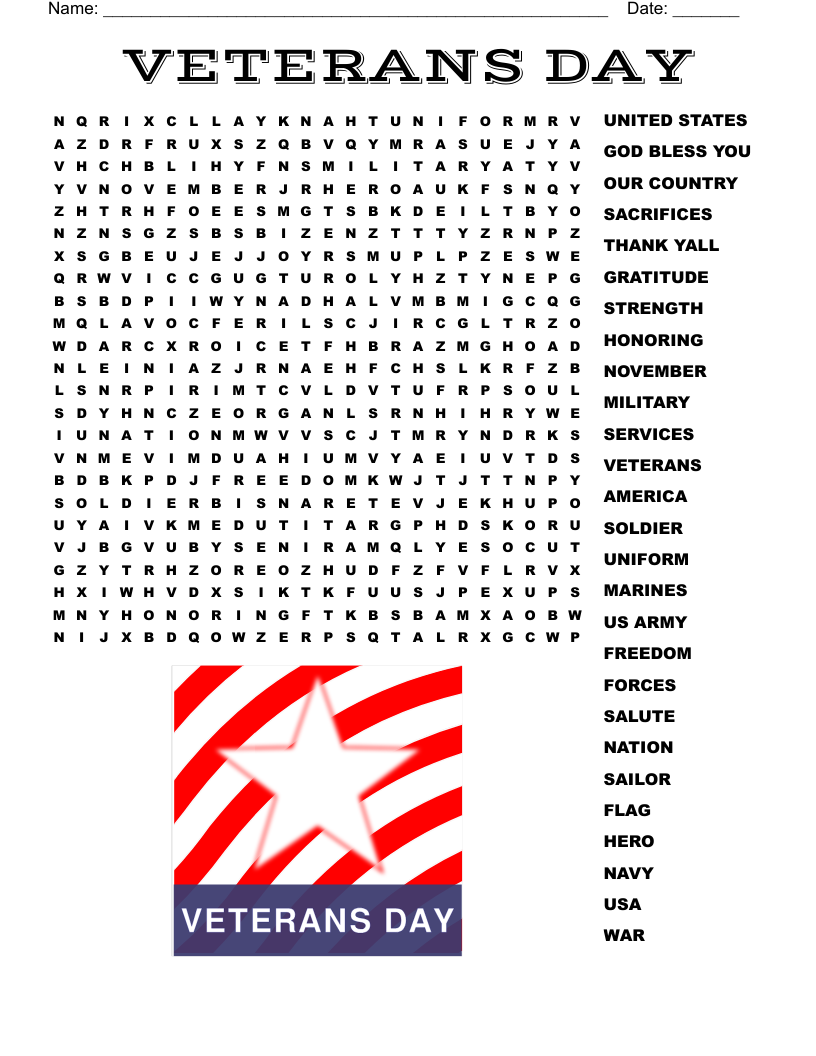 VETERANS DAY Word Search