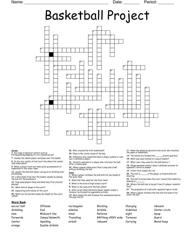 Basketball Project Crossword