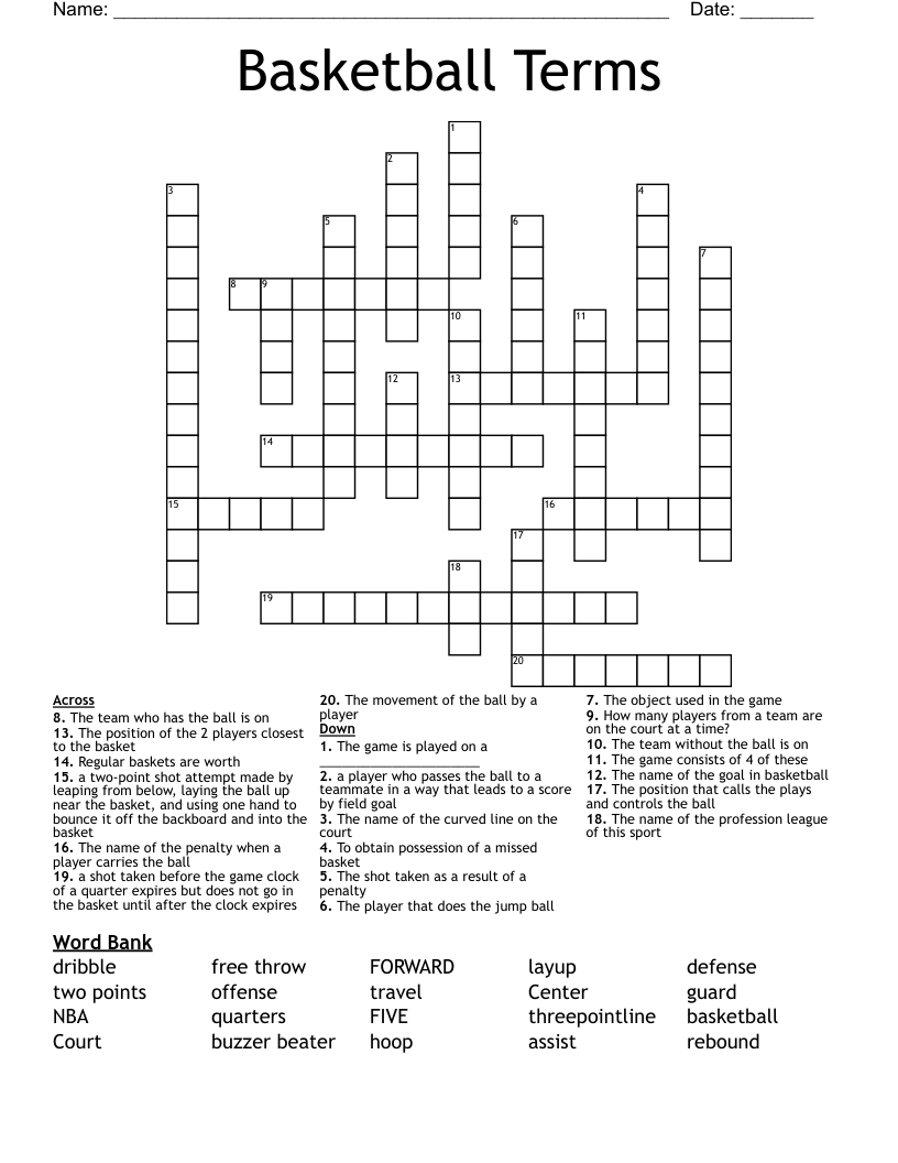 Basketball Terms Crossword