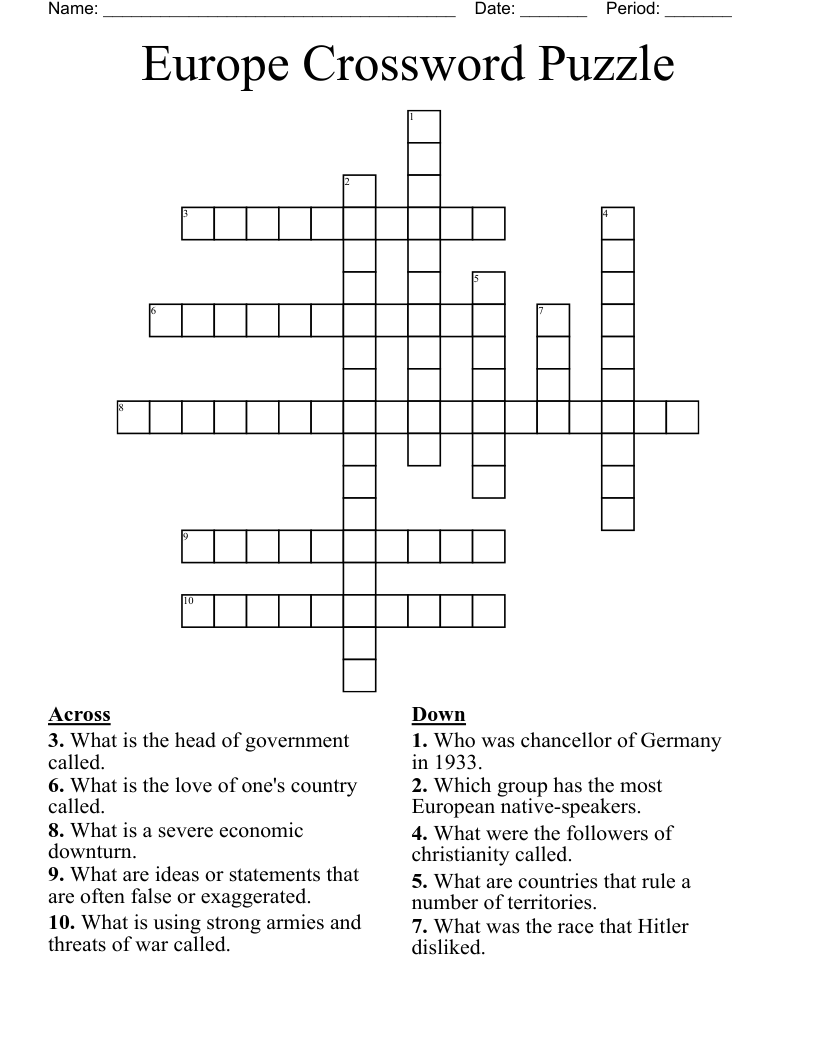 Europe Crossword Puzzle