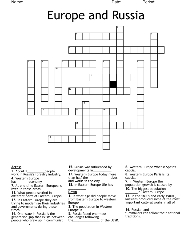 Europe and Russia Crossword