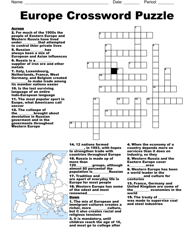 Europe Crossword Puzzle