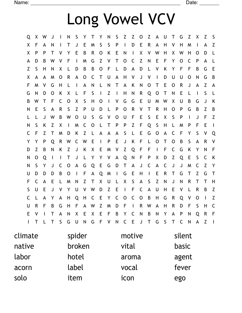 Long Vowel VCV Word Search