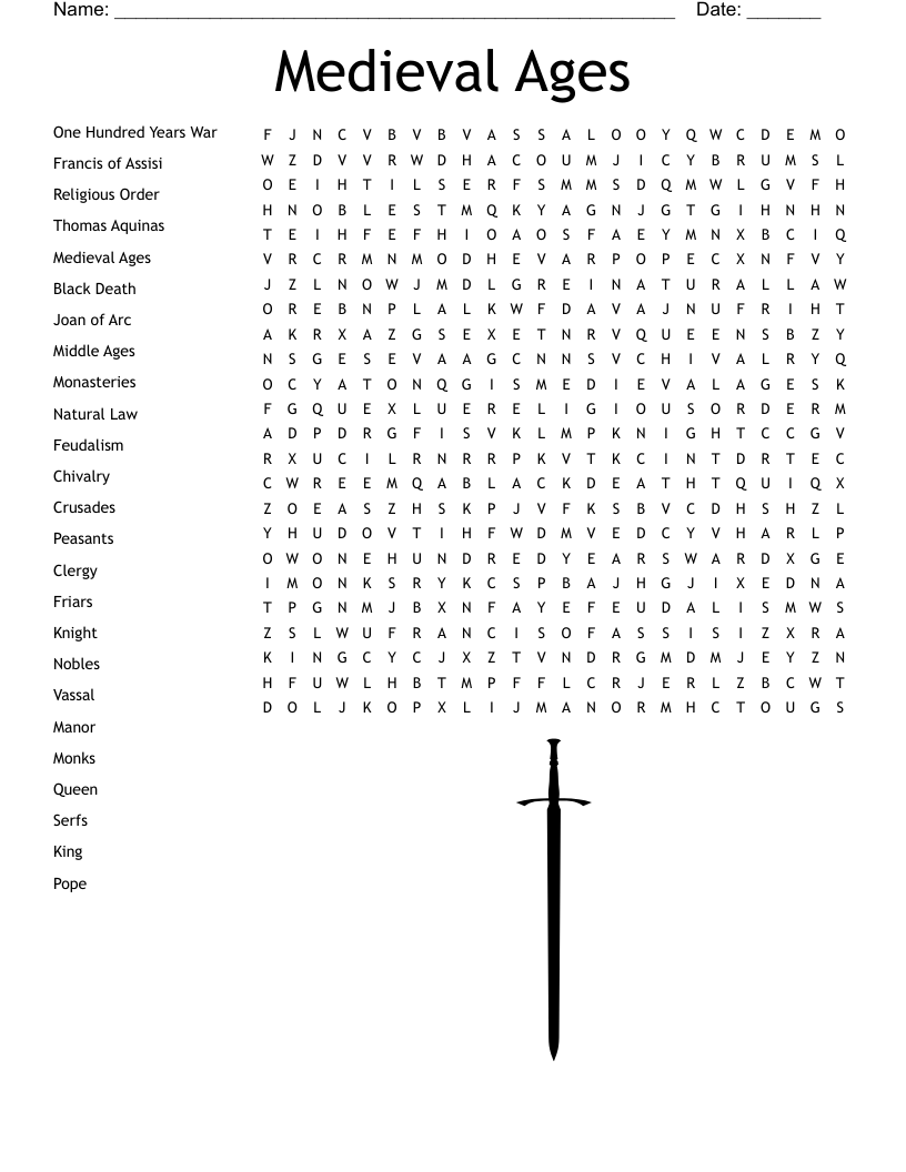 Medieval Ages Word Search