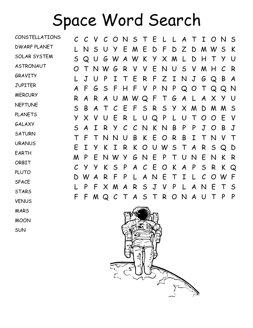 Solar System Vocabulary Word Search