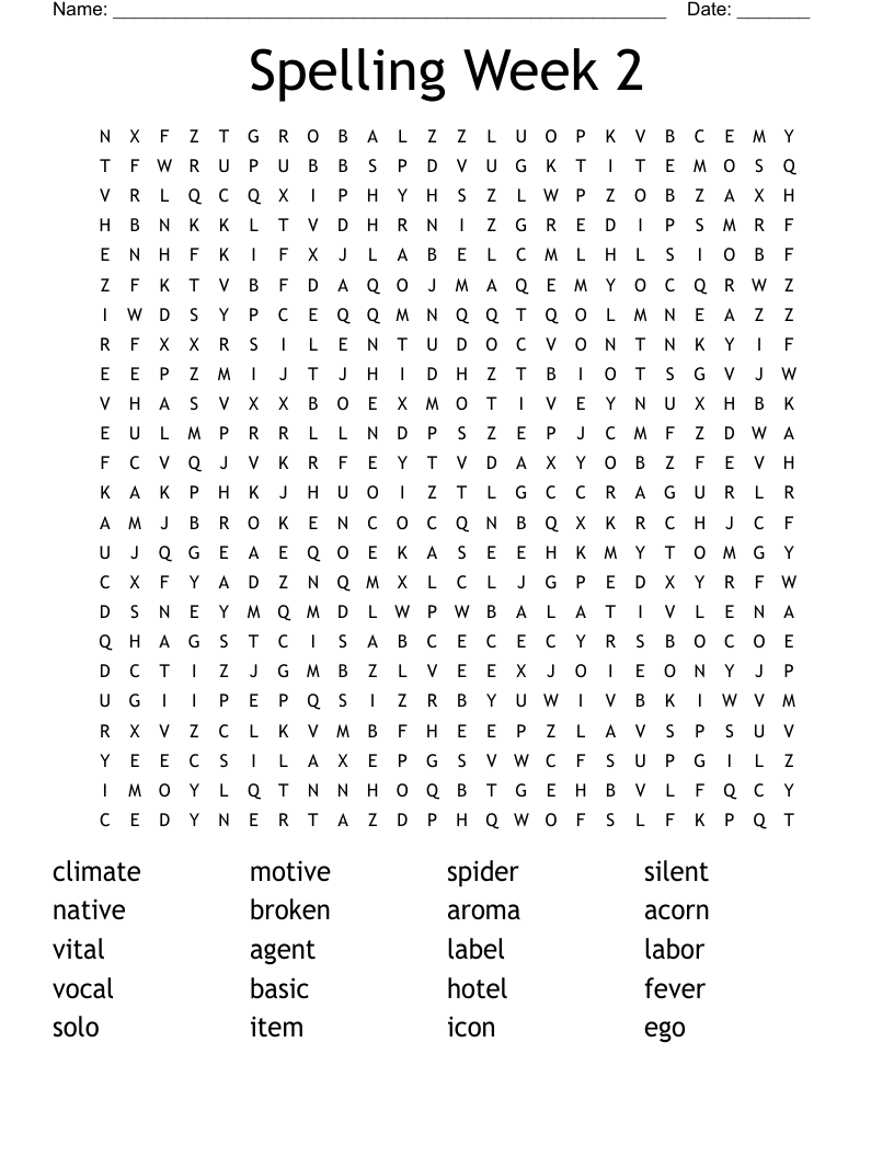 Spelling Week 2 Word Search