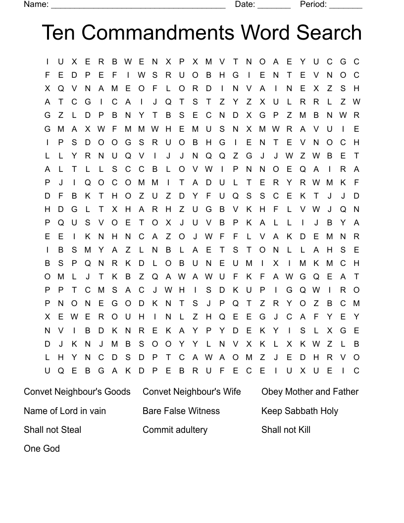 Ten Commandments Word Search