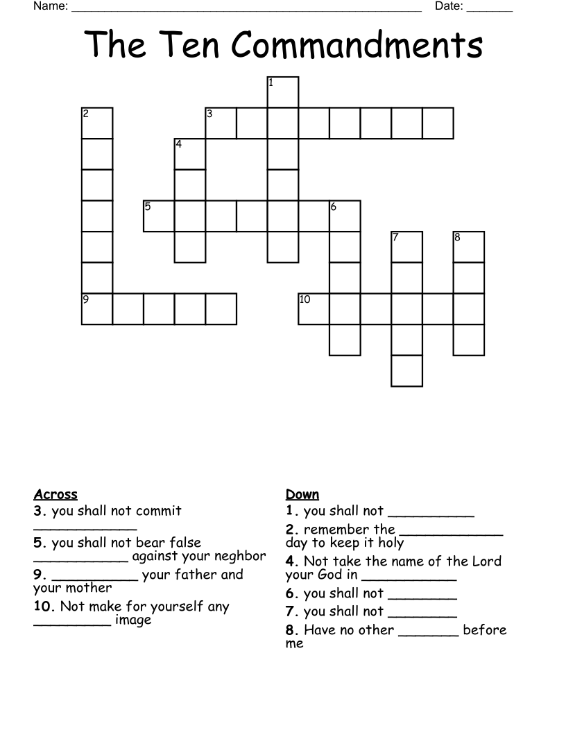 Ten Commandments Word Search