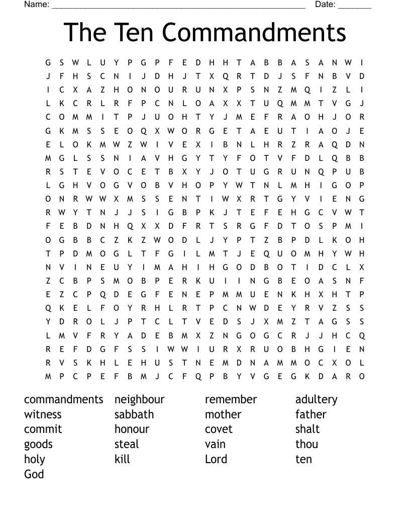 Ten Commandments Word Search