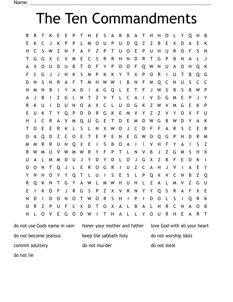 Ten Commandments Word Search