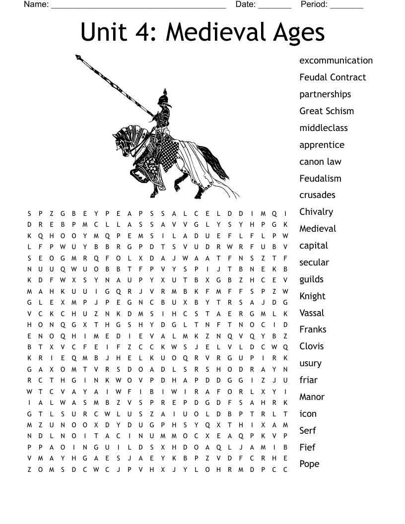 Unit 4: Medieval Ages Word Search