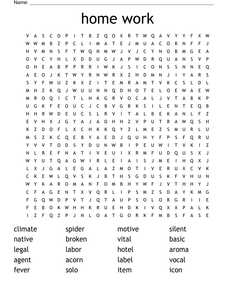 home work Word Search