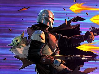 Mandalorian and Baby Yoda Fortnite Digital Art Wallpaper