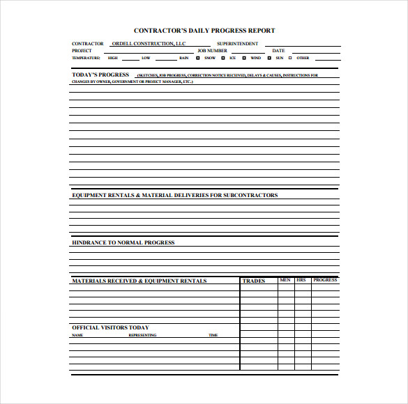 construction daily progress report form template in pdf