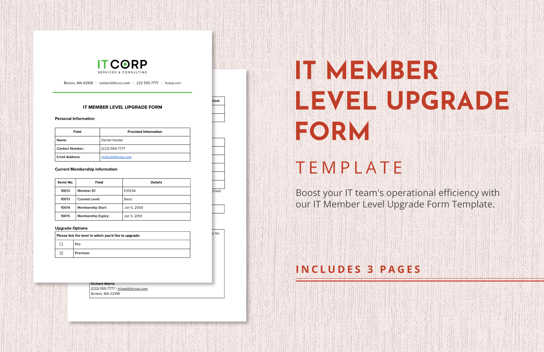 IT Member Level Upgrade Form Template