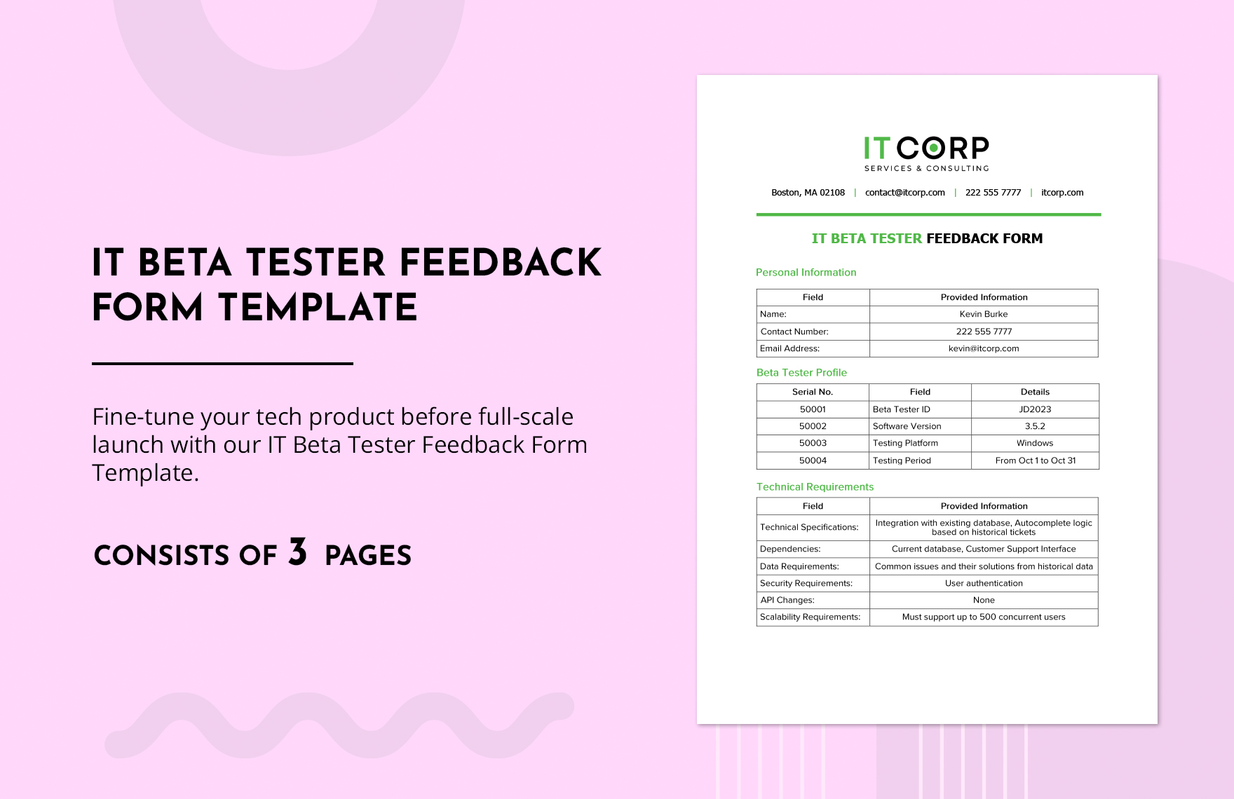 IT Beta Tester Feedback Form Template