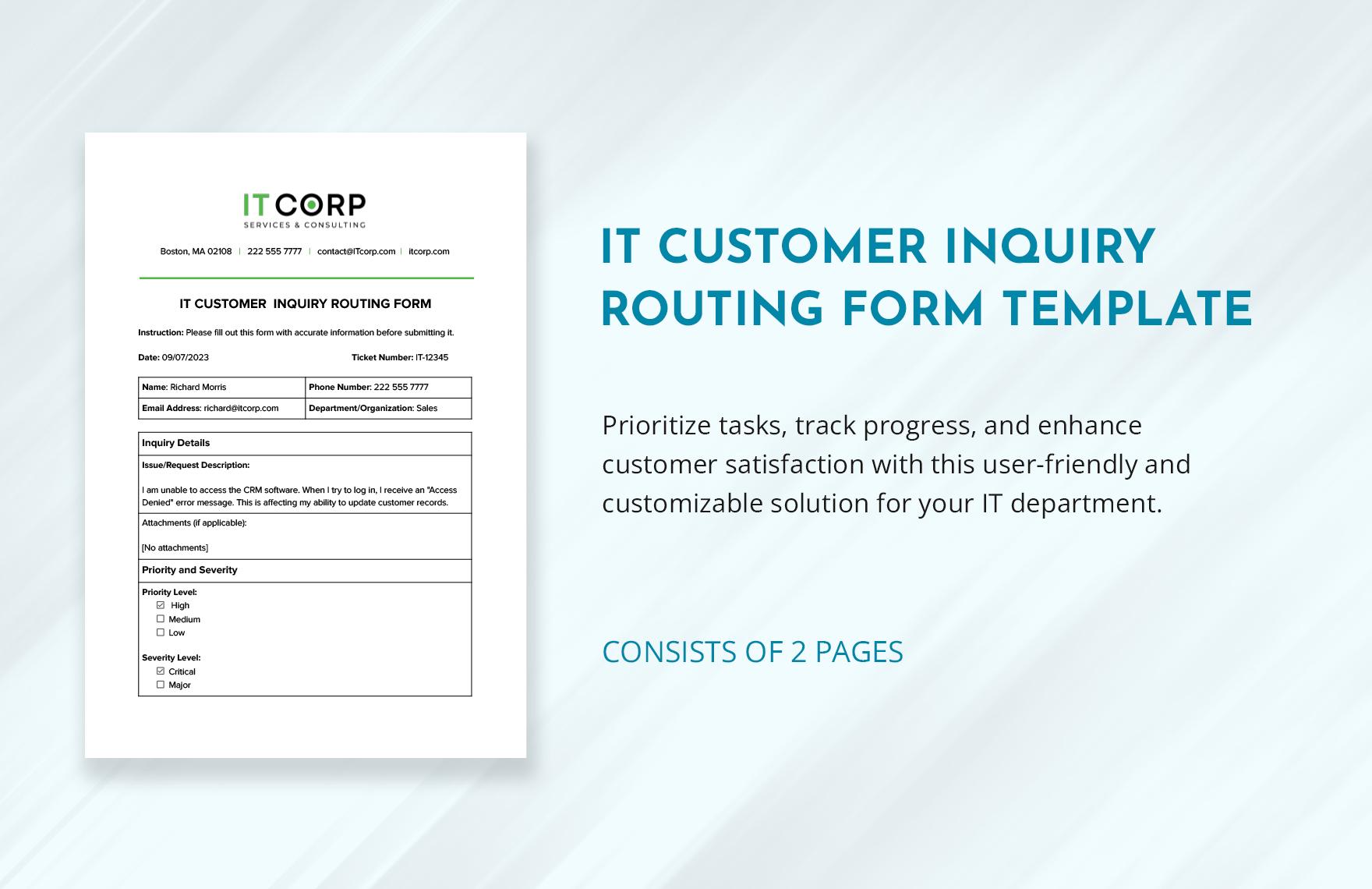 IT Customer Inquiry Routing Form Template