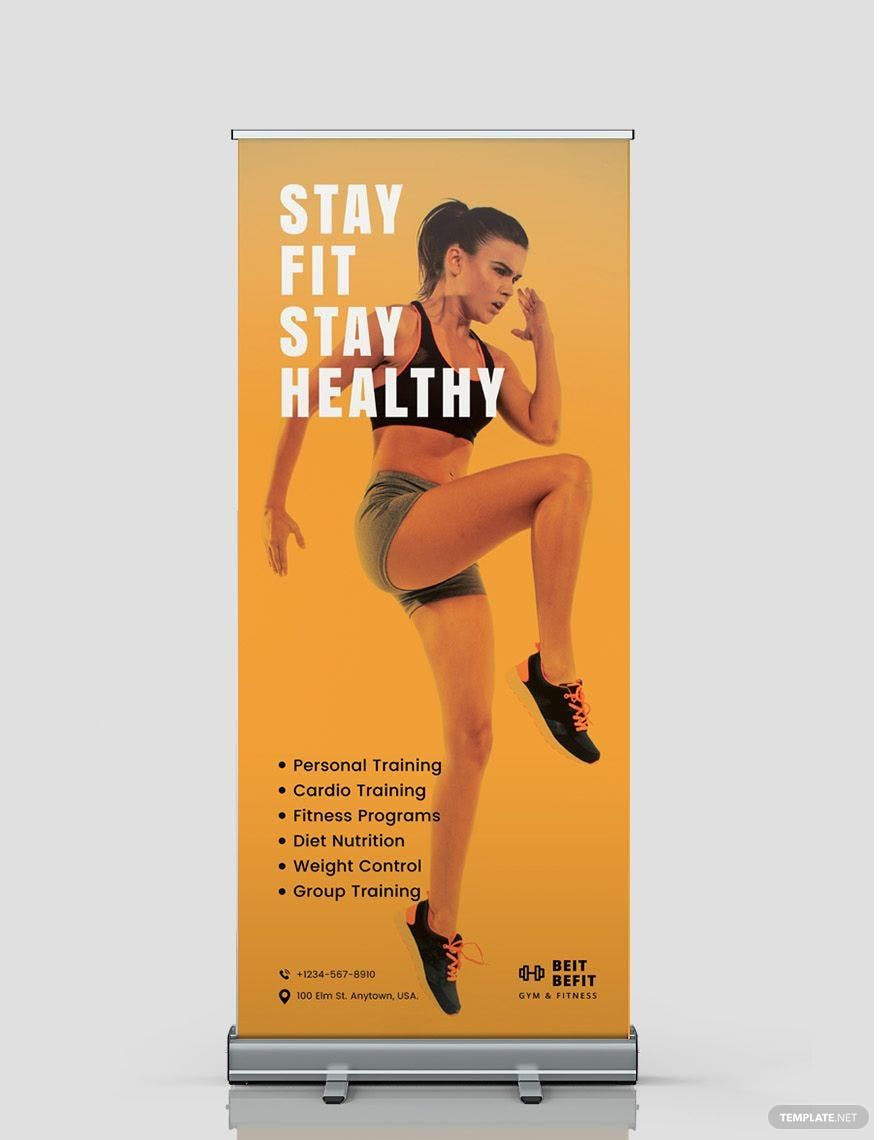 Simple Gym Roll-Up Banner Template in Illustrator, PSD, Apple Pages