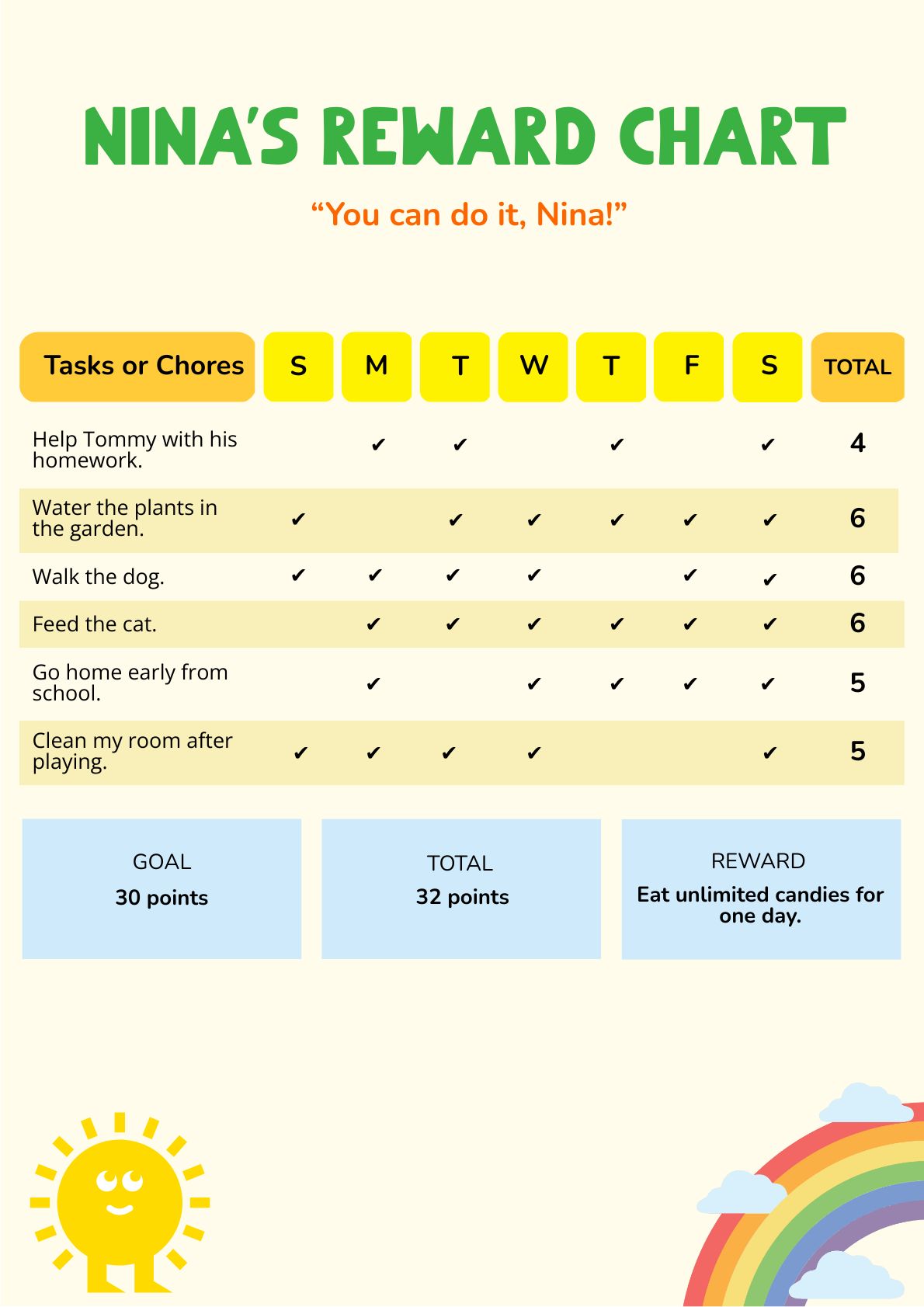 Sunshine Rainbow Reward Chart