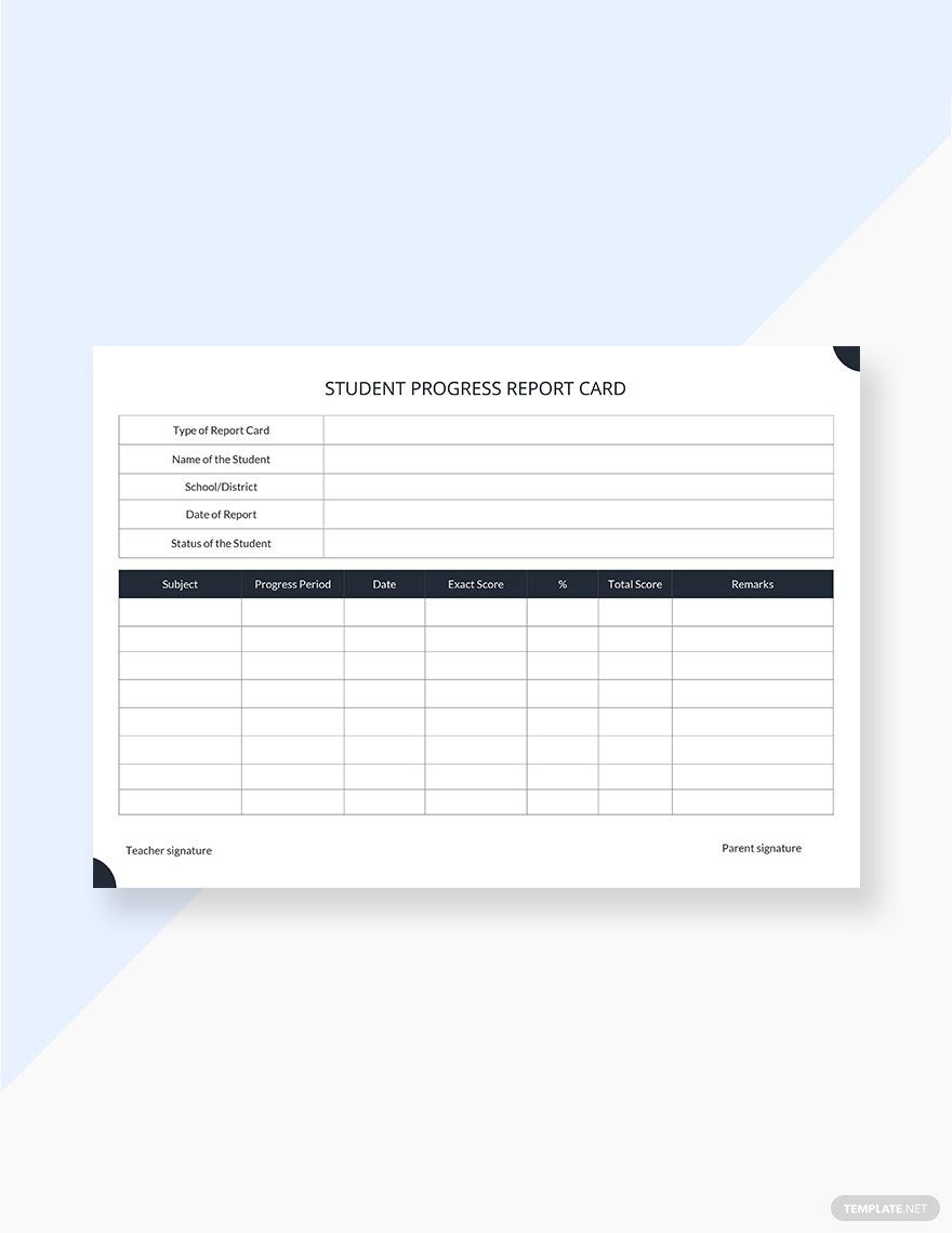 Simple Student Progress Report Card Template