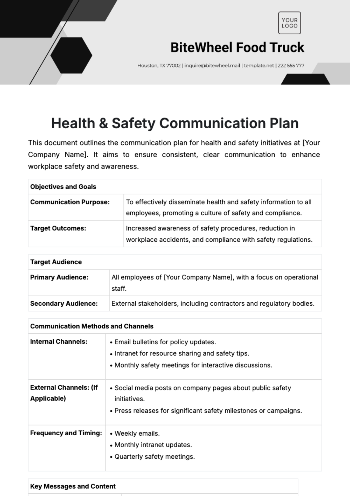 Health & Safety Communication Plan Template - Edit Online & Download