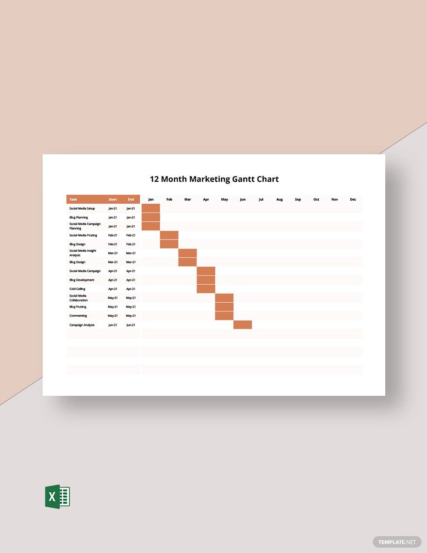 12 Month Marketing Gantt Chart Template