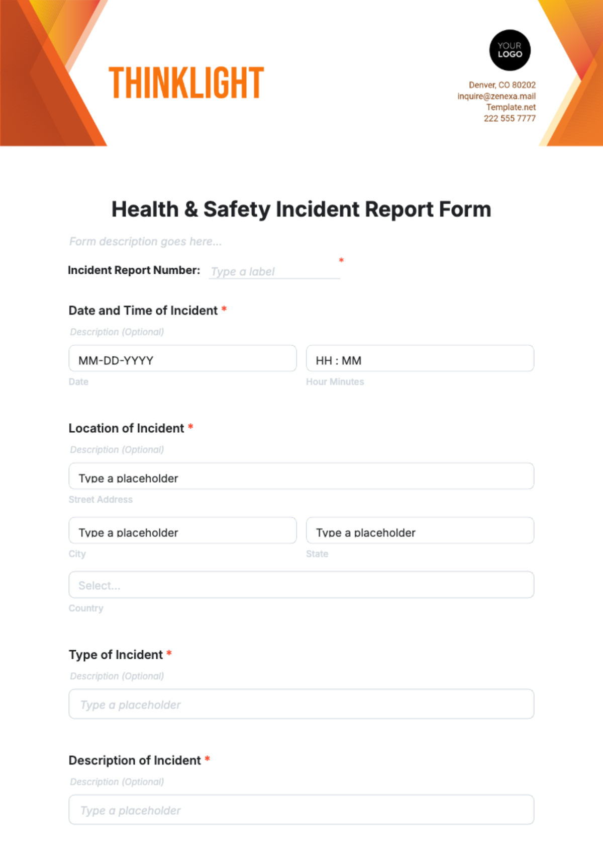 Health & Safety Incident Report Form Template - Edit Online & Download