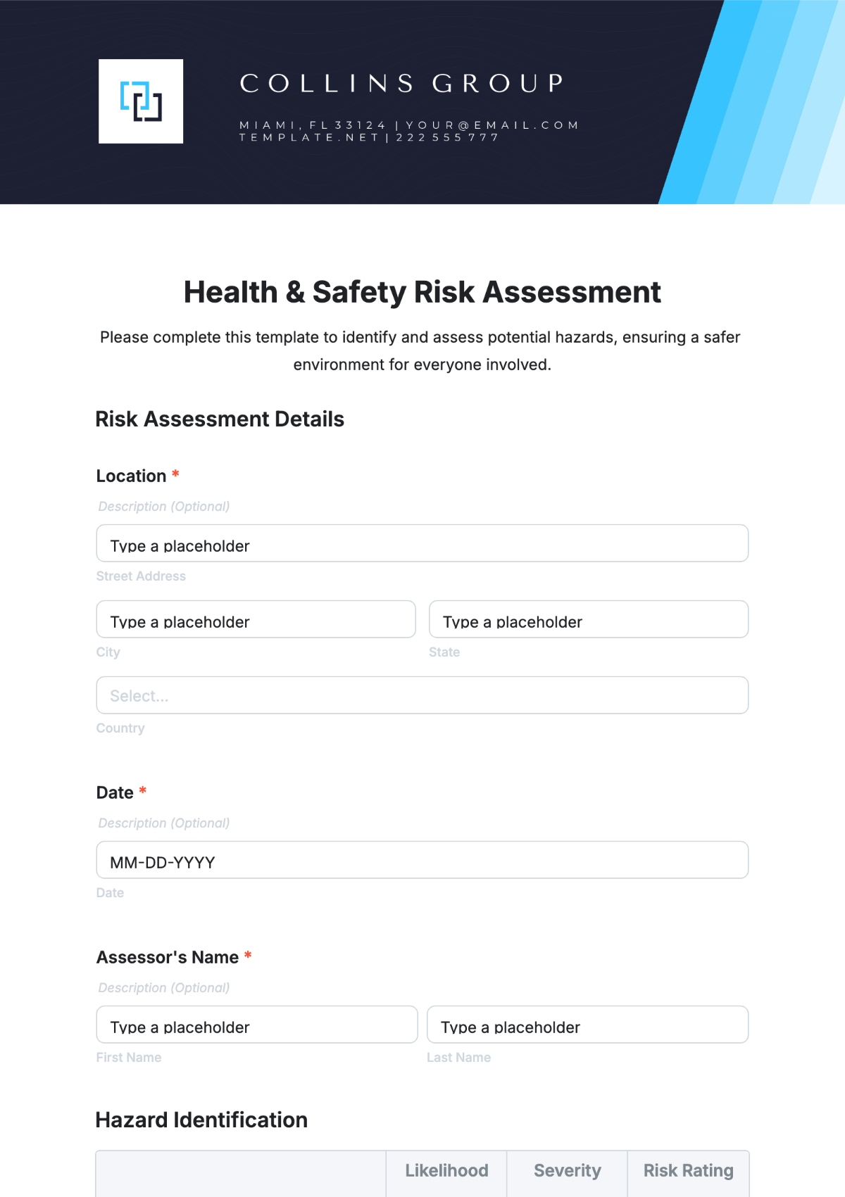 Health & Safety Risk Assessment Template - Edit Online & Download