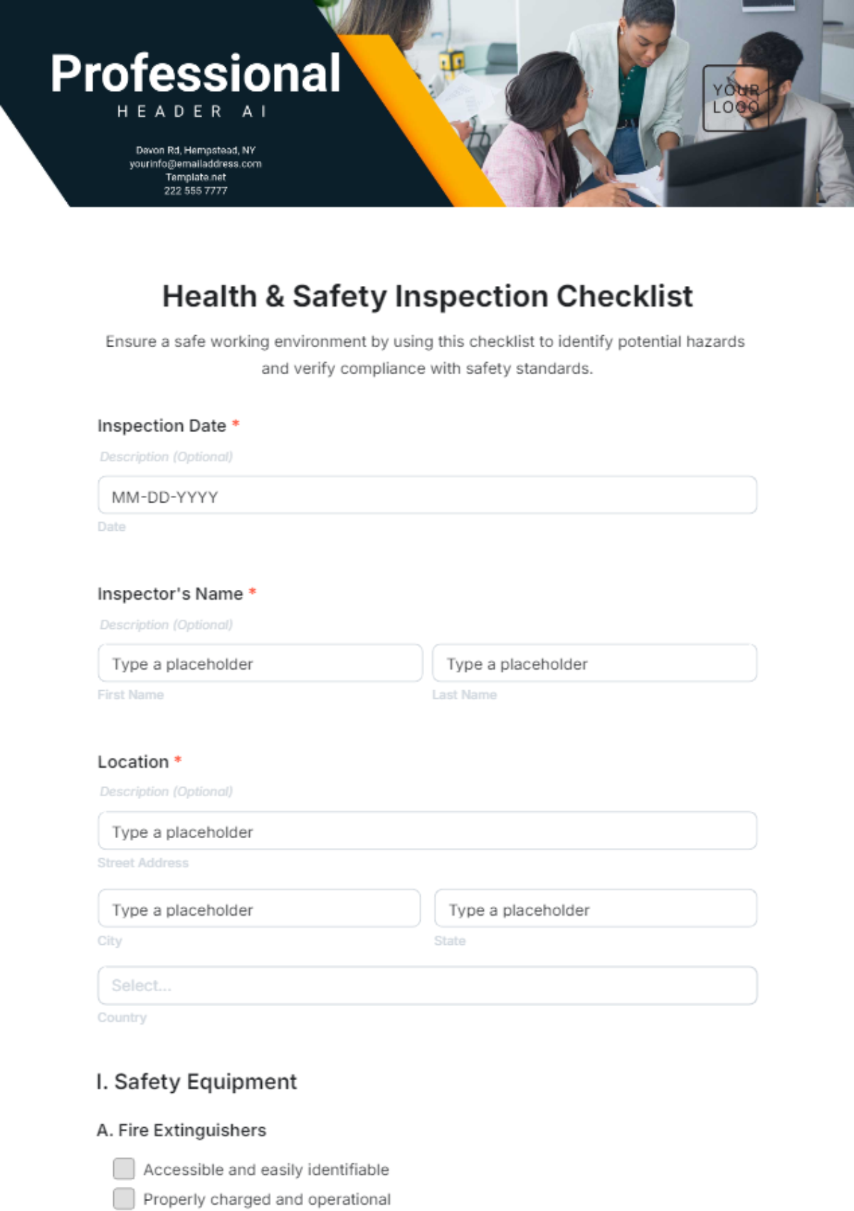 Health & Safety Inspection Checklist Template - Edit Online & Download