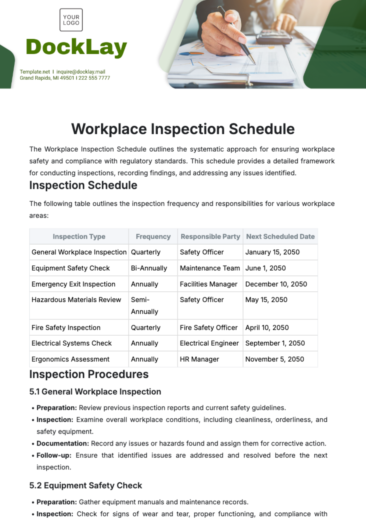 Workplace Inspection Schedule Template - Edit Online & Download