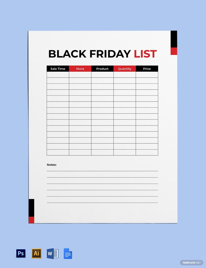 Black Friday List Template