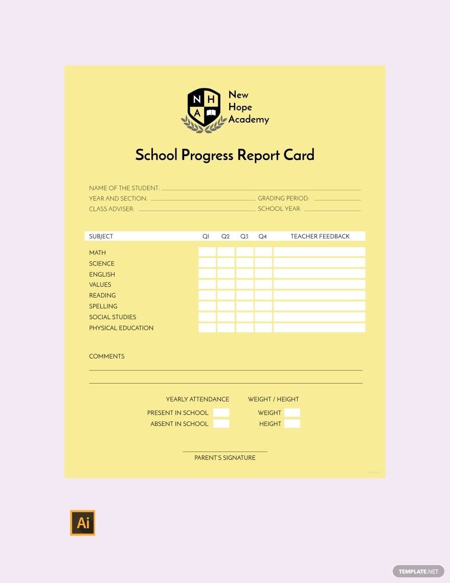 School Progress Report Card Template