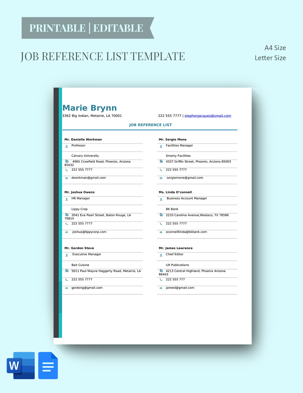 Job Reference List Template