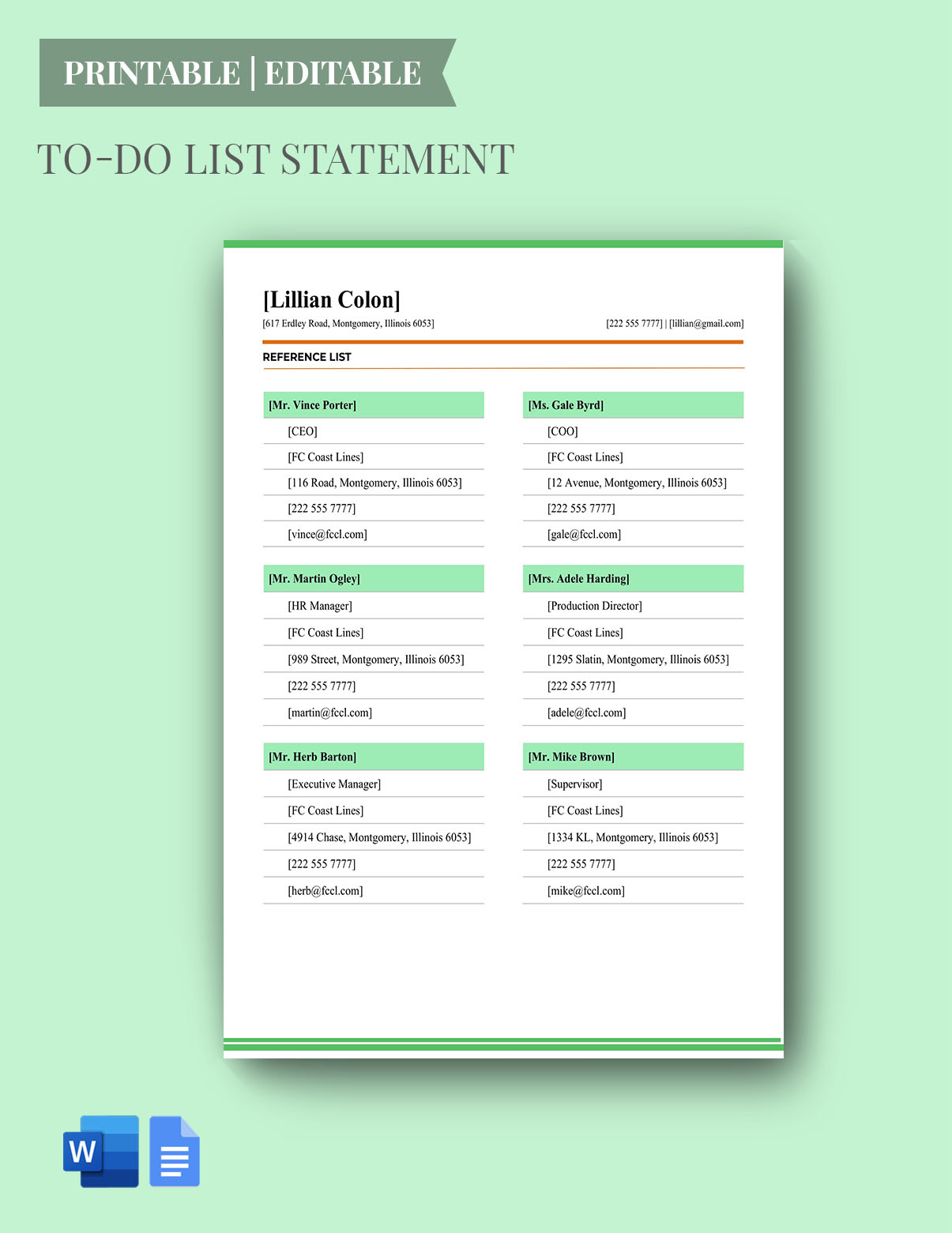 Work Reference List Template