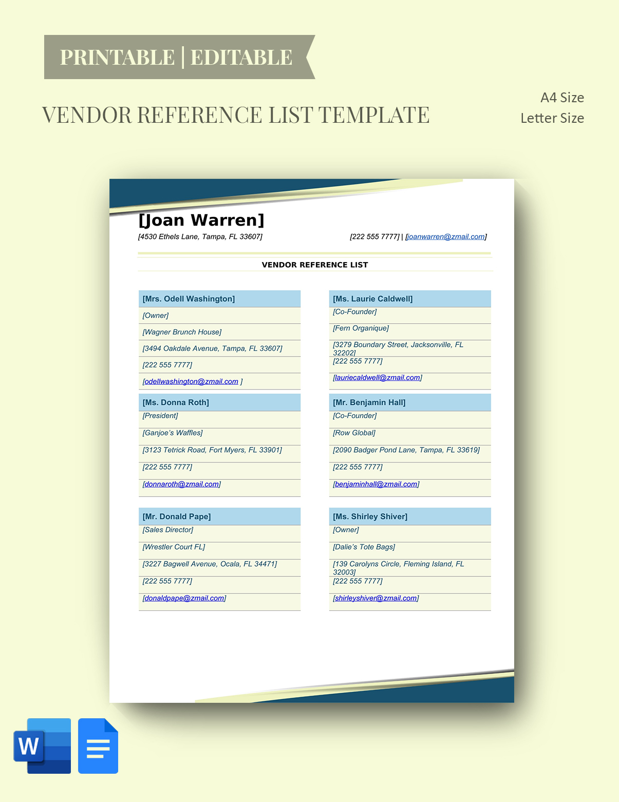 Vendor Reference List Template