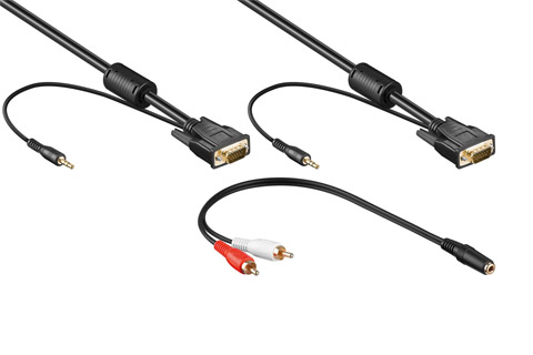 Fuldmonteret VGA kabel med 3.5 mm jack