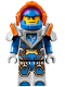 Minifig No: nex093  Name: Clay Moorington - Blue Helmet, Trans-Neon Orange Visor, Flat Silver Armor