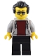 Minifig No: adp093  Name: 1950s Diner Patron - Male, Light Bluish Gray Hoodie with Dark Red Shirt, Black Legs, Black Hair