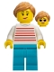 Minifig No: cty1101  Name: Automobile Buyer - Female, White Sweater with Red Horizontal Stripes, Medium Azure Legs, Medium Nougat Hair with Ponytail, Sunglasses