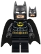 Minifig No: sh0886  Name: Batman - Black Suit, Gold Belt, Cowl with White Eyes, Smirk / Goggles and Frown