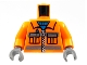 Part No: 973pb0263c02  Name: Torso Construction Uniform Shirt with Pockets and Silver Zipper and Reflective Stripes over Blue Sweater Pattern / Orange Arms / Dark Bluish Gray Hands