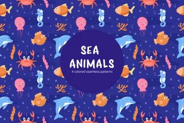 Funny Sea Animals Vector Seamless Pattern