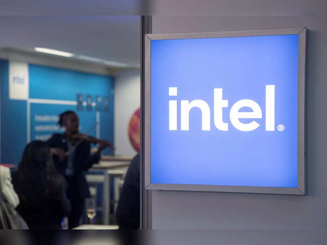 The Intel Corporation logo is seen  in Davos