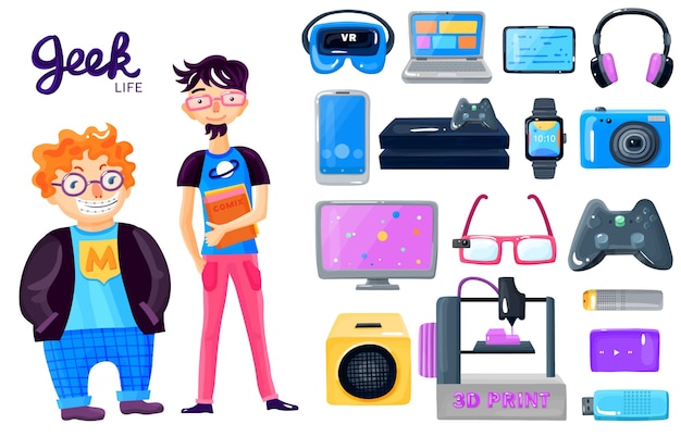 Free Vector cartoon character gadgets icons set 