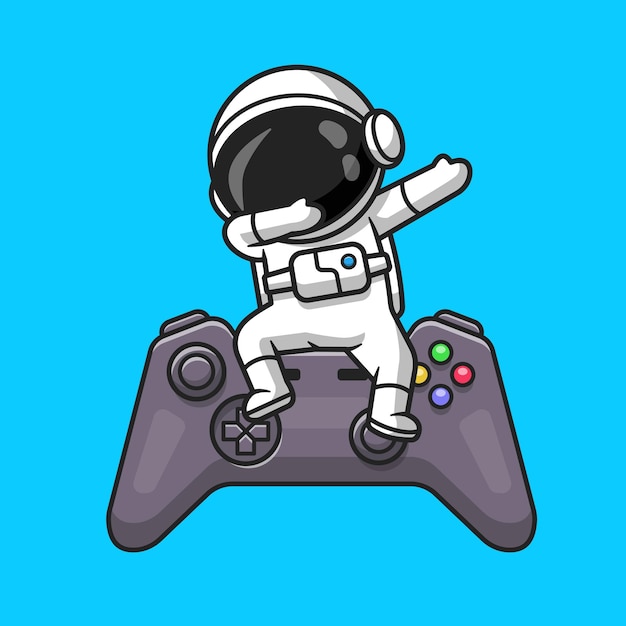 Free Vector cute astronaut dabbing on game controller cartoon vector icon illustration. technology recreation icon concept isolated premium vector. flat cartoon style