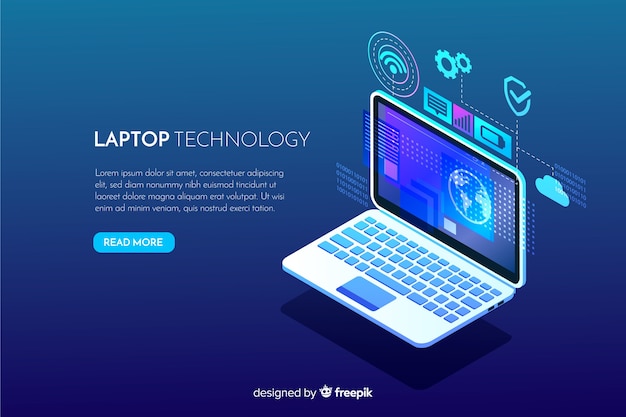 Free Vector gradient isometric laptop technology background